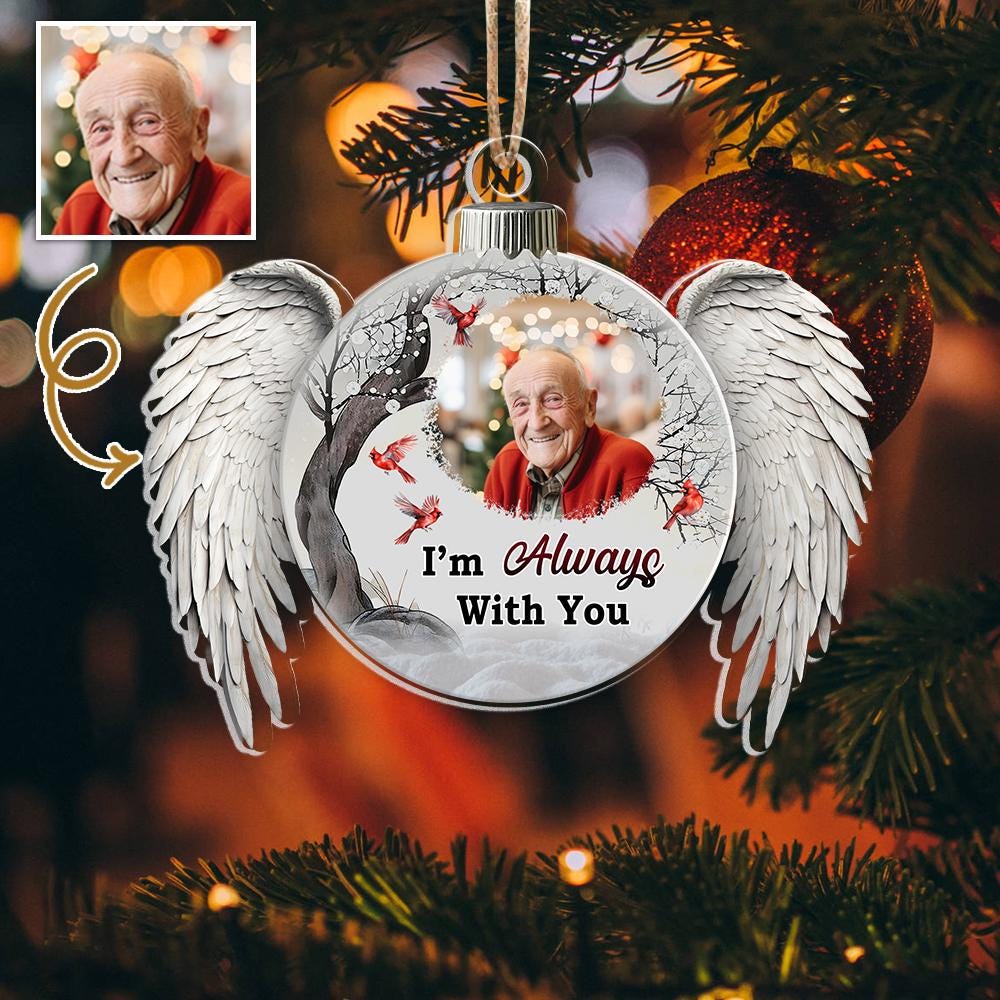 Main featured view of Personalized Angel Wings Memorial Ornament, Custom Wooden Remembrance Christmas Ornament, In Loving Memory Keepsake, Sympathy Gift by Ornivo manufactured by VTN Group