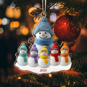 Main featured view of Personalized Family Snowman Christmas Ornament, Custom Wooden Family Name Ornament, Snowman Holiday Keepsake, Christmas Tree Decoration by Ornivo manufactured by VTN Group