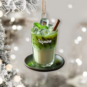 Main featured view of Personalized Matcha Christmas Ornament, Custom Name Wooden Matcha Cup Ornament, Matcha Lover Gift, Holiday Tree Decoration by Ornivo manufactured by VTN Group