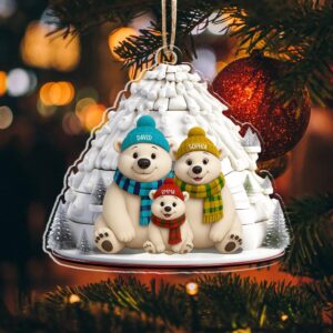Main featured view of Personalized Polar Bear Family Christmas Ornament, Custom Wooden Family Name Ornament, Polar Bear Holiday Keepsake, Christmas Tree Decoration by Ornivo manufactured by VTN Group