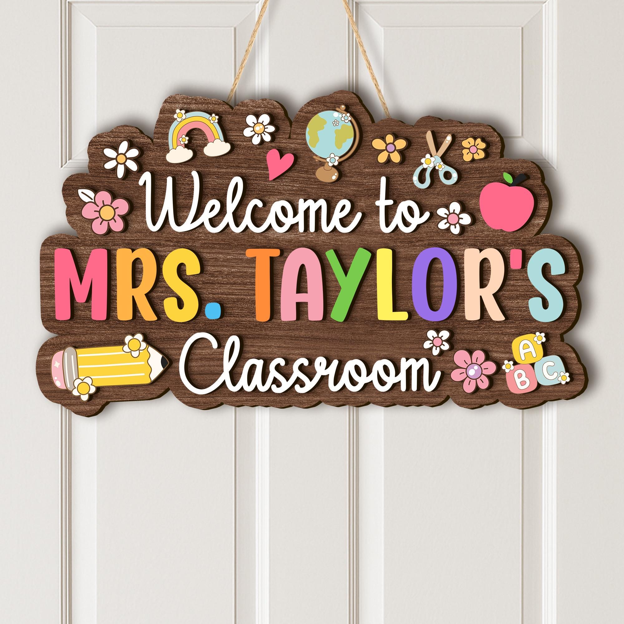 Main featured view of Personalized Teacher Name Sign 3D Wood, Custom Wooden Teacher Desk Name Plate, Classroom Decor, Teacher Appreciation Gift by Ornivo manufactured by VTN Group