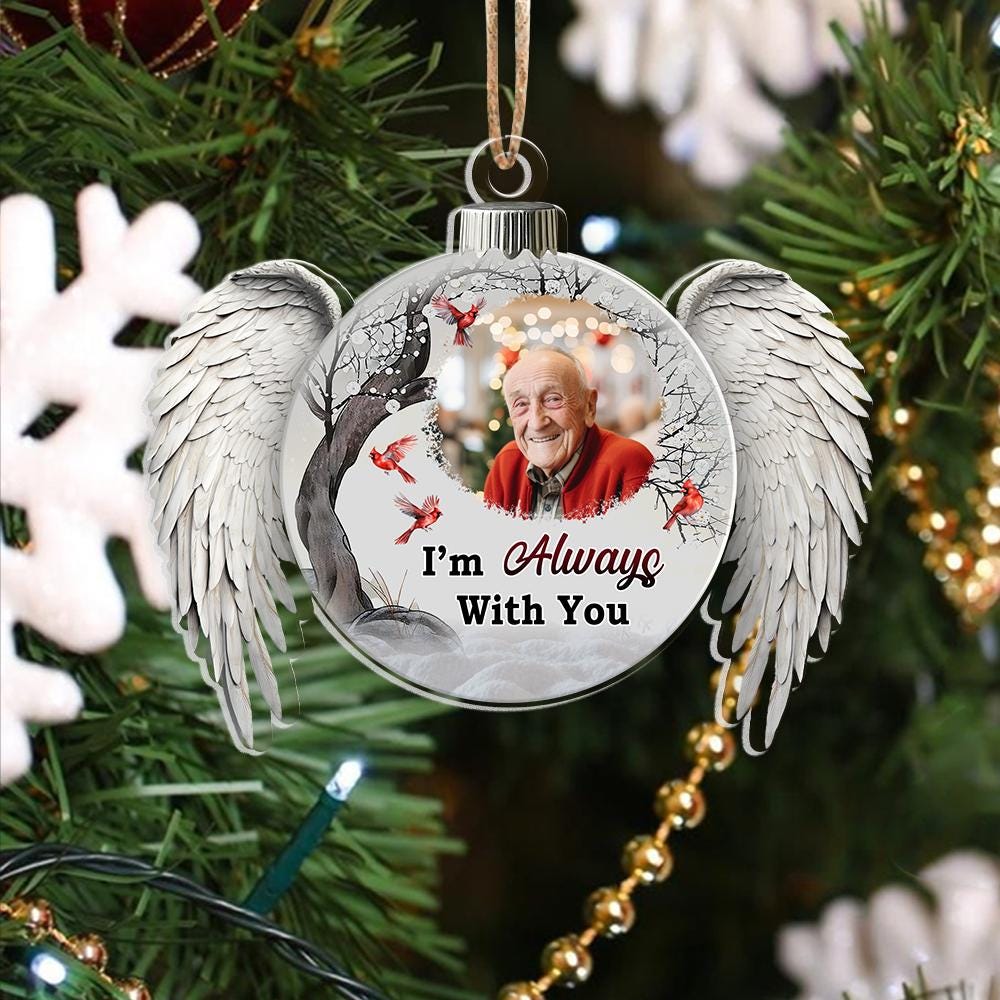 Detailed angle view 1 of Personalized Angel Wings Memorial Ornament, Custom Wooden Remembrance Christmas Ornament, In Loving Memory Keepsake, Sympathy Gift by Ornivo manufactured by VTN Group
