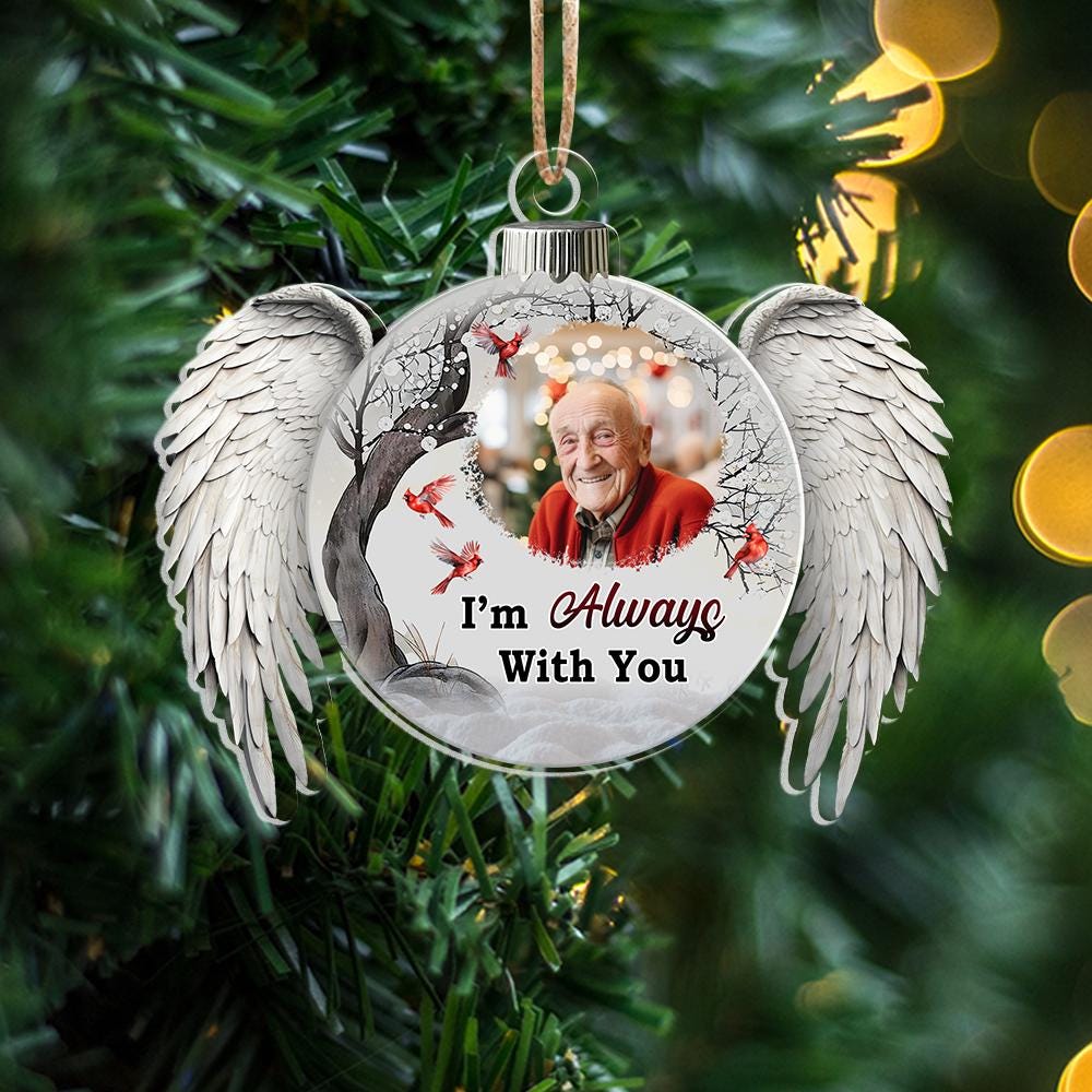 Detailed angle view 2 of Personalized Angel Wings Memorial Ornament, Custom Wooden Remembrance Christmas Ornament, In Loving Memory Keepsake, Sympathy Gift by Ornivo manufactured by VTN Group