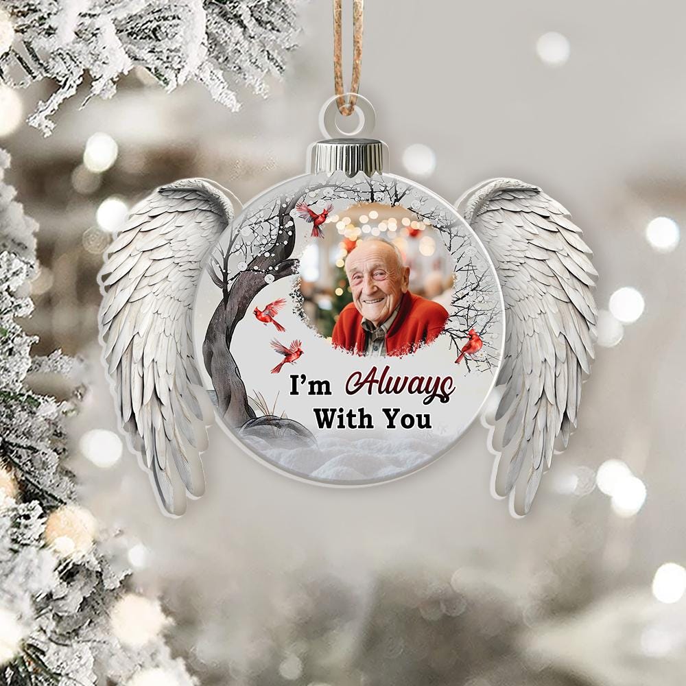 Detailed angle view 3 of Personalized Angel Wings Memorial Ornament, Custom Wooden Remembrance Christmas Ornament, In Loving Memory Keepsake, Sympathy Gift by Ornivo manufactured by VTN Group