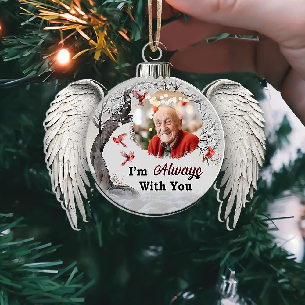 Detailed angle view 4 of Personalized Angel Wings Memorial Ornament, Custom Wooden Remembrance Christmas Ornament, In Loving Memory Keepsake, Sympathy Gift by Ornivo manufactured by VTN Group