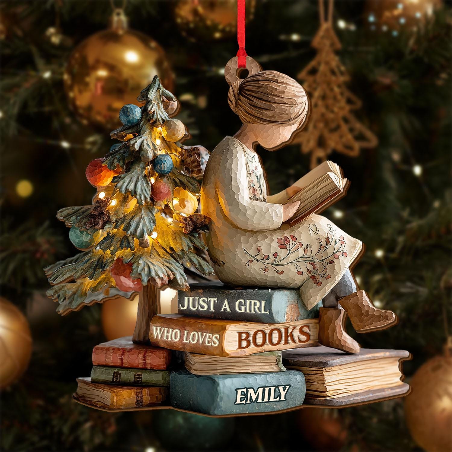 Detailed angle view 4 of Personalized Girl Reading Christmas Ornament, Custom Book Lover Wooden Ornament, Reading Girl Holiday Decoration, Reader Gift by Ornivo manufactured by VTN Group