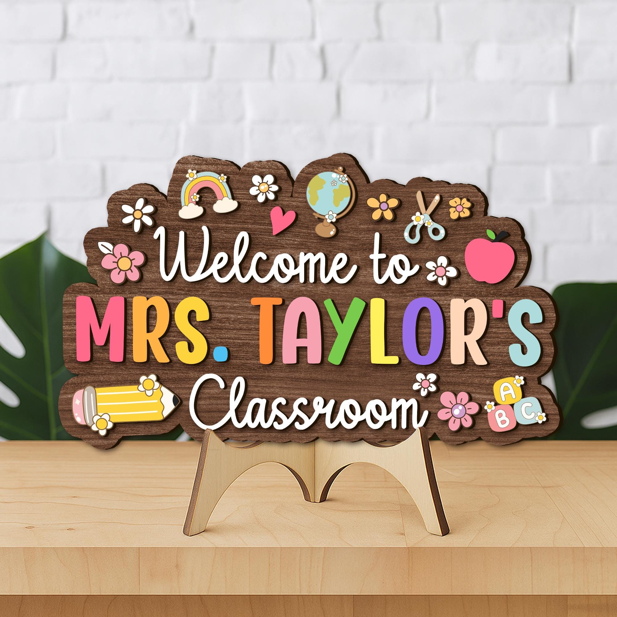 Detailed angle view 4 of Personalized Teacher Name Sign 3D Wood, Custom Wooden Teacher Desk Name Plate, Classroom Decor, Teacher Appreciation Gift by Ornivo manufactured by VTN Group