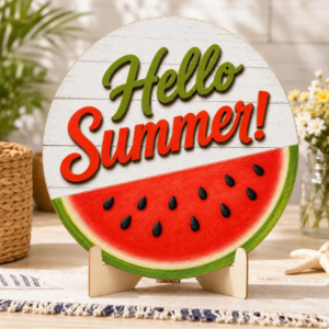 Hello Summer Wooden Door Sign, Personalized Family Name Door Hanger, Summer Front Porch Decor, Custom Welcome Sign, Housewarming Gift by Ornivo