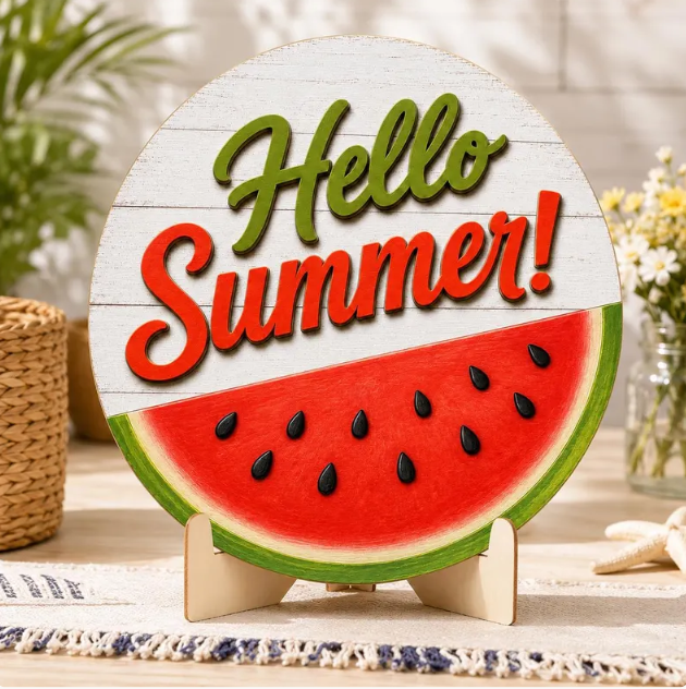 Hello Summer Wooden Door Sign, Personalized Family Name Door Hanger, Summer Front Porch Decor, Custom Welcome Sign, Housewarming Gift by Ornivo