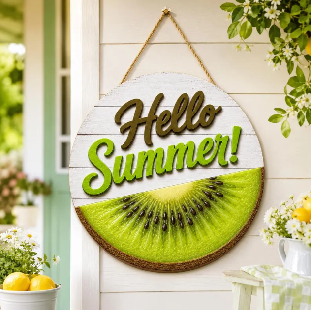 Hello Summer Wooden Door Sign, Personalized Family Name Door Hanger, Summer Front Porch Decor, Custom Welcome Sign, Housewarming Gift by Ornivo - Image 4