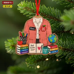 Personalized Teacher Wood Ornament – Custom Engraved Keepsake Sign