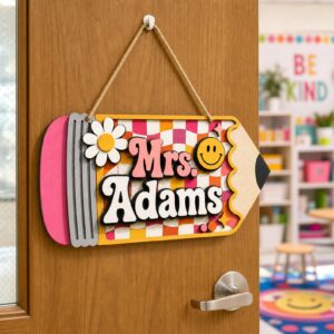 Personalized Teacher Appreciation Pencil Sign, Custom Wooden Teacher Name Sign, Pencil Classroom Decor, Back to School Gift for Teachers by Ornivo