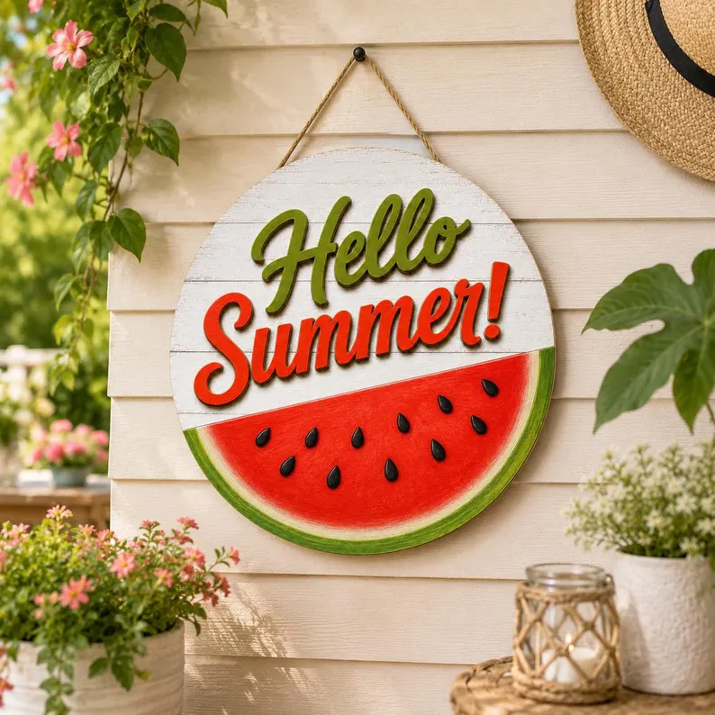 Hello Summer Wooden Door Sign, Personalized Family Name Door Hanger, Summer Front Porch Decor, Custom Welcome Sign, Housewarming Gift by Ornivo - Image 6