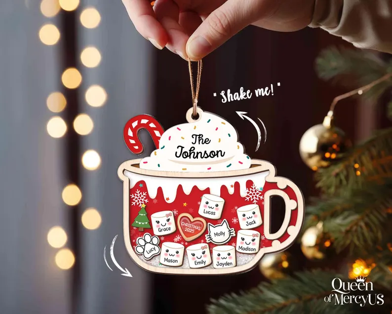 Personalized Family Shaker Ornament with Pets, Custom Christmas Ornament, Family Name Keepsake, Acrylic 4D Moving Ornament, Holiday Gift - Image 8