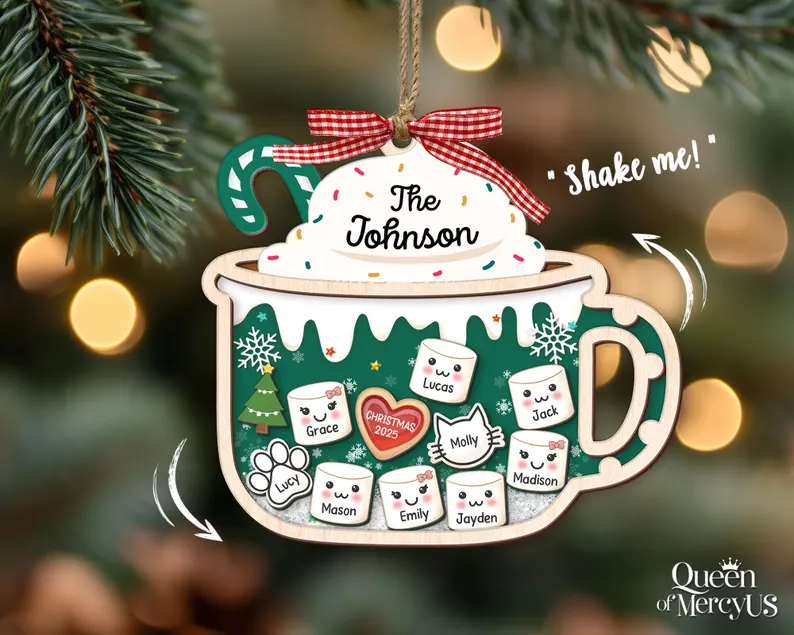 Personalized Family Shaker Ornament with Pets, Custom Christmas Ornament, Family Name Keepsake, Acrylic 4D Moving Ornament, Holiday Gift - Image 6