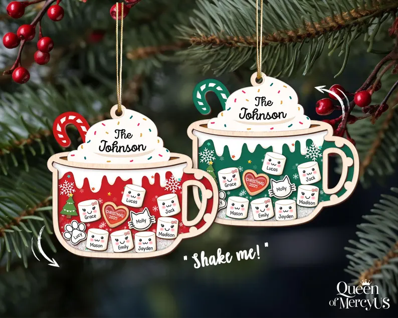 Personalized Family Shaker Ornament with Pets, Custom Christmas Ornament, Family Name Keepsake, Acrylic 4D Moving Ornament, Holiday Gift - Image 5