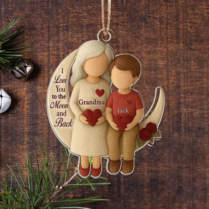 Detailed angle view 1 of Personalized Grandma & Grandchild Christmas Ornament, Custom Moon & Stars Wooden Ornament, Grandma Gift, Family Christmas Keepsake by Ornivo manufactured by VTN Group