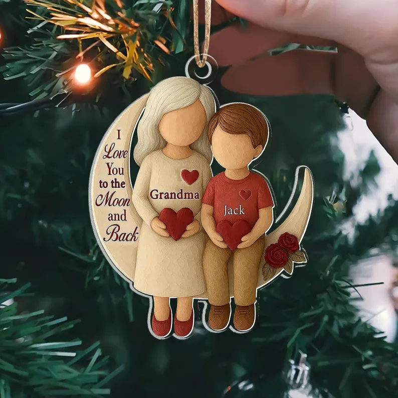 Detailed angle view 2 of Personalized Grandma & Grandchild Christmas Ornament, Custom Moon & Stars Wooden Ornament, Grandma Gift, Family Christmas Keepsake by Ornivo manufactured by VTN Group