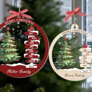 Detailed angle view 3 of Personalized Family Name Christmas Tree Ornament, Custom Wooden Family Ornament, Christmas Tree Keepsake, Holiday Decoration Gift by Ornivo manufactured by VTN Group