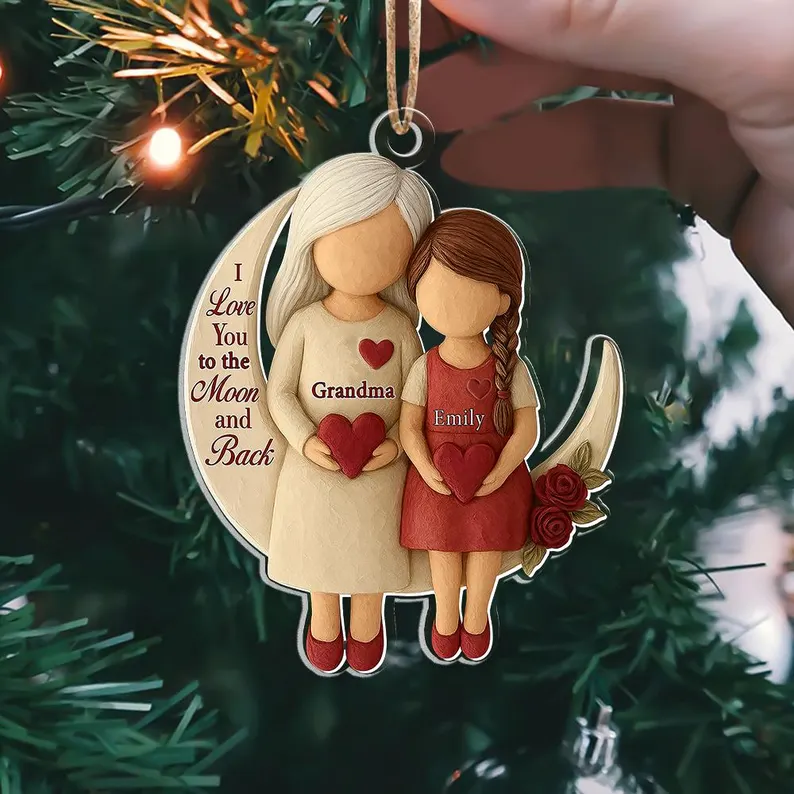Detailed angle view 3 of Personalized Grandma & Grandchild Christmas Ornament, Custom Moon & Stars Wooden Ornament, Grandma Gift, Family Christmas Keepsake by Ornivo manufactured by VTN Group