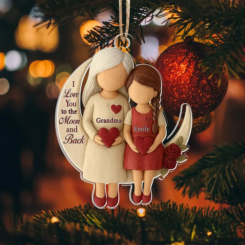 Detailed angle view 4 of Personalized Grandma & Grandchild Christmas Ornament, Custom Moon & Stars Wooden Ornament, Grandma Gift, Family Christmas Keepsake by Ornivo manufactured by VTN Group
