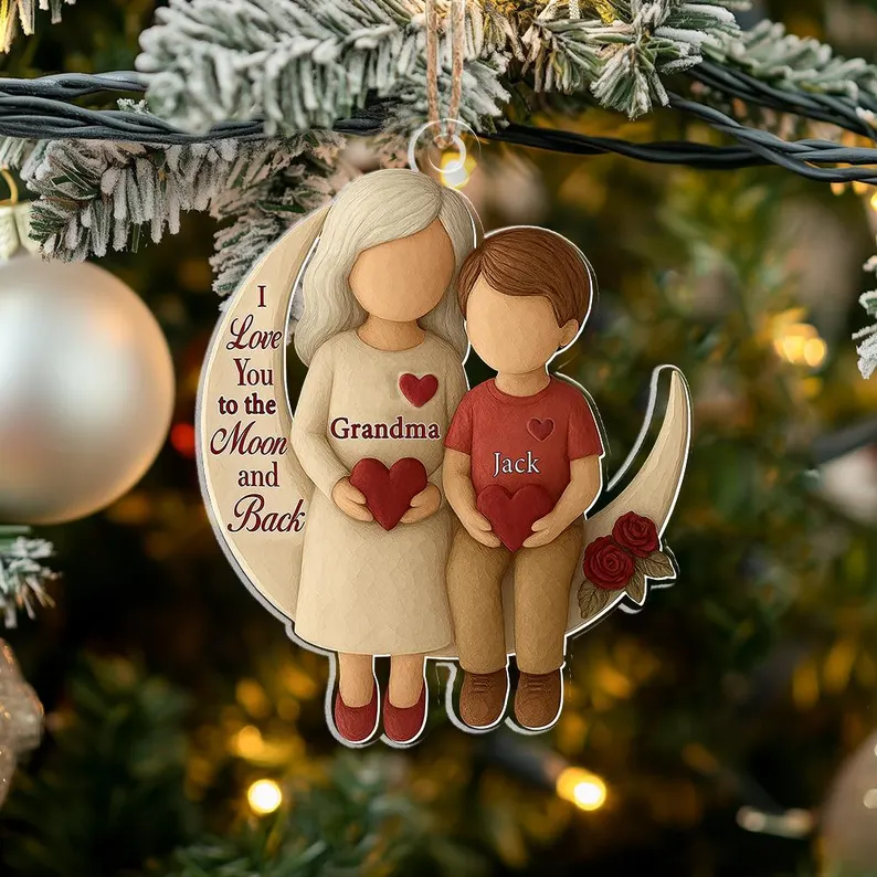 Detailed angle view 5 of Personalized Grandma & Grandchild Christmas Ornament, Custom Moon & Stars Wooden Ornament, Grandma Gift, Family Christmas Keepsake by Ornivo manufactured by VTN Group