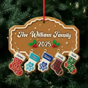 Main featured view of Personalized Family Christmas Ornament, Custom Wooden Family Name Ornament, Holiday Tree Decoration, Personalized Christmas Gift for Family by Ornivo manufactured by VTN Group