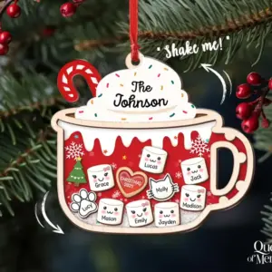 Personalized Family Shaker Ornament with Pets, Custom Christmas Ornament, Family Name Keepsake, Acrylic 4D Moving Ornament, Holiday Gift