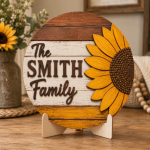 Personalized Sunflower Family Wooden Door Sign, Custom Family Name Front Door Hanger, Rustic Welcome Sign, Housewarming Gift by Ornivo