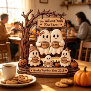 Personalized Ghost Family Halloween Wooden Plaque, Custom Boo Crew Family Name Sign, 2D Spooky Tabletop Decor, Halloween Keepsake by Ornivo