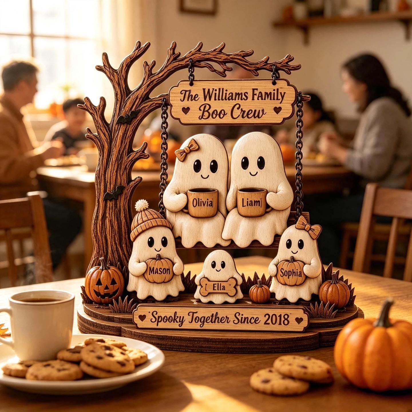 Personalized Ghost Family Halloween Wooden Plaque, Custom Boo Crew Family Name Sign, 2D Spooky Tabletop Decor, Halloween Keepsake by Ornivo