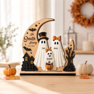 Personalized Ghost Family Halloween Wooden Sign, Custom Family Name Boo Crew Sign, Layered Spooky Shelf Decor, Halloween Family Gift by Ornivo