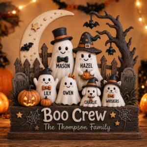 Personalized Halloween Boo Crew Wooden Sign, Custom Ghost Family Name Decor, 3 Layer Spooky Family Shelf Sitter, Halloween Keepsake by Ornivo