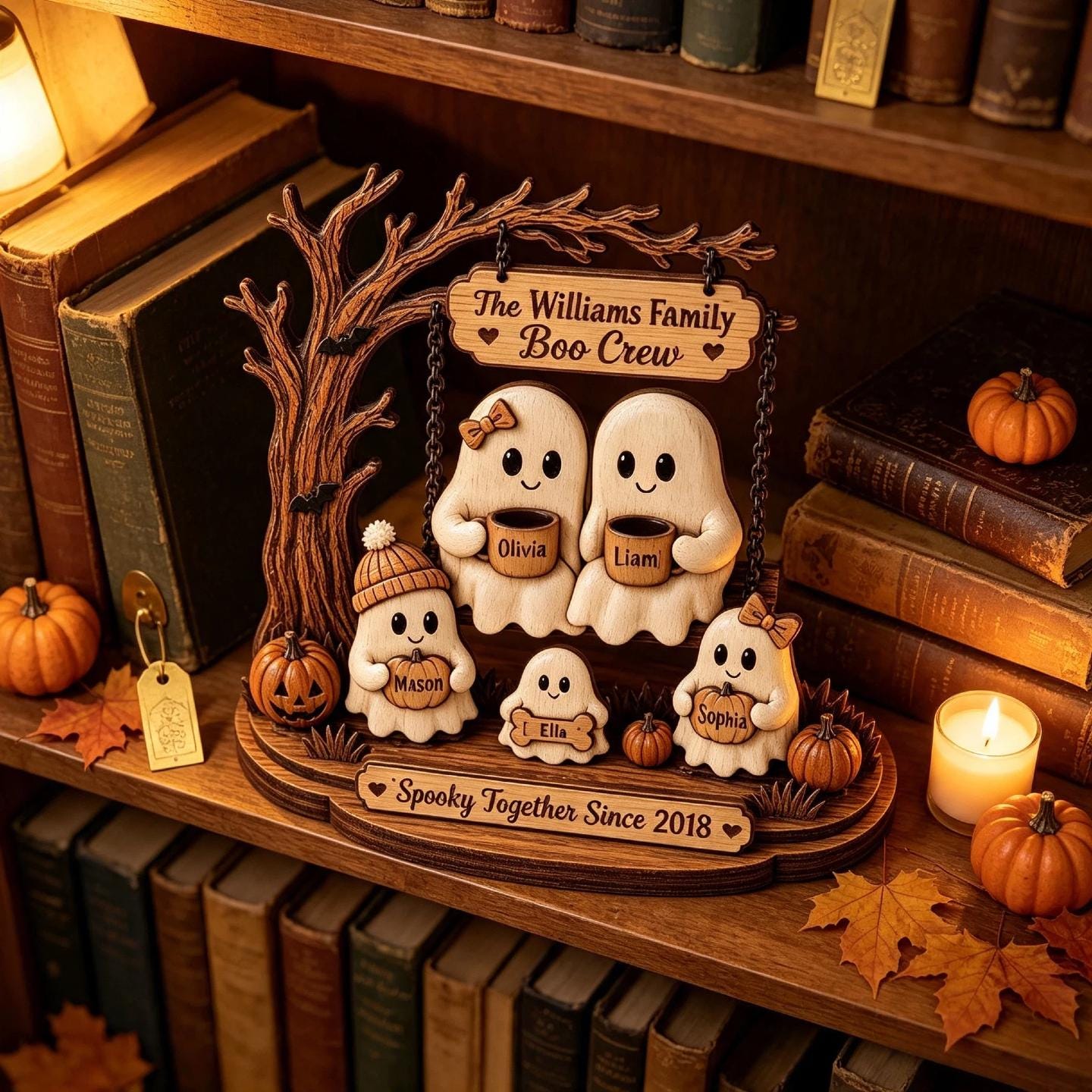 Personalized Ghost Family Halloween Wooden Plaque, Custom Boo Crew Family Name Sign, 2D Spooky Tabletop Decor, Halloween Keepsake by Ornivo - Image 3