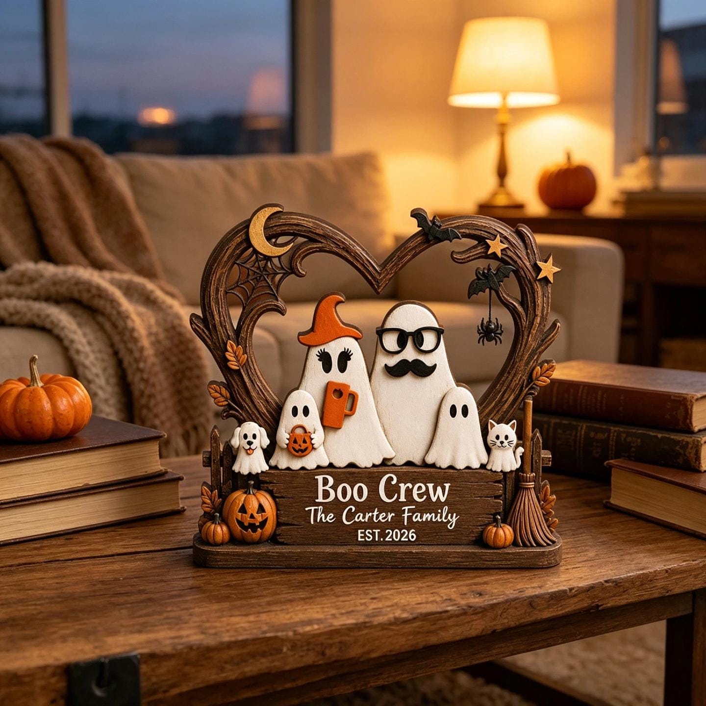 Personalized Ghost Family Halloween Wooden Plaque, Custom Boo Crew Family Name Sign, 2D Spooky Tabletop Decor, Halloween Keepsake by Ornivo - Image 4