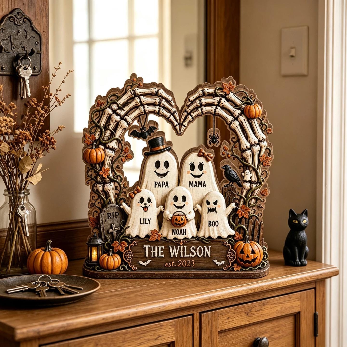 Personalized Ghost Family Halloween Wooden Plaque, Custom Boo Crew Family Name Sign, 2D Spooky Tabletop Decor, Halloween Keepsake by Ornivo - Image 7