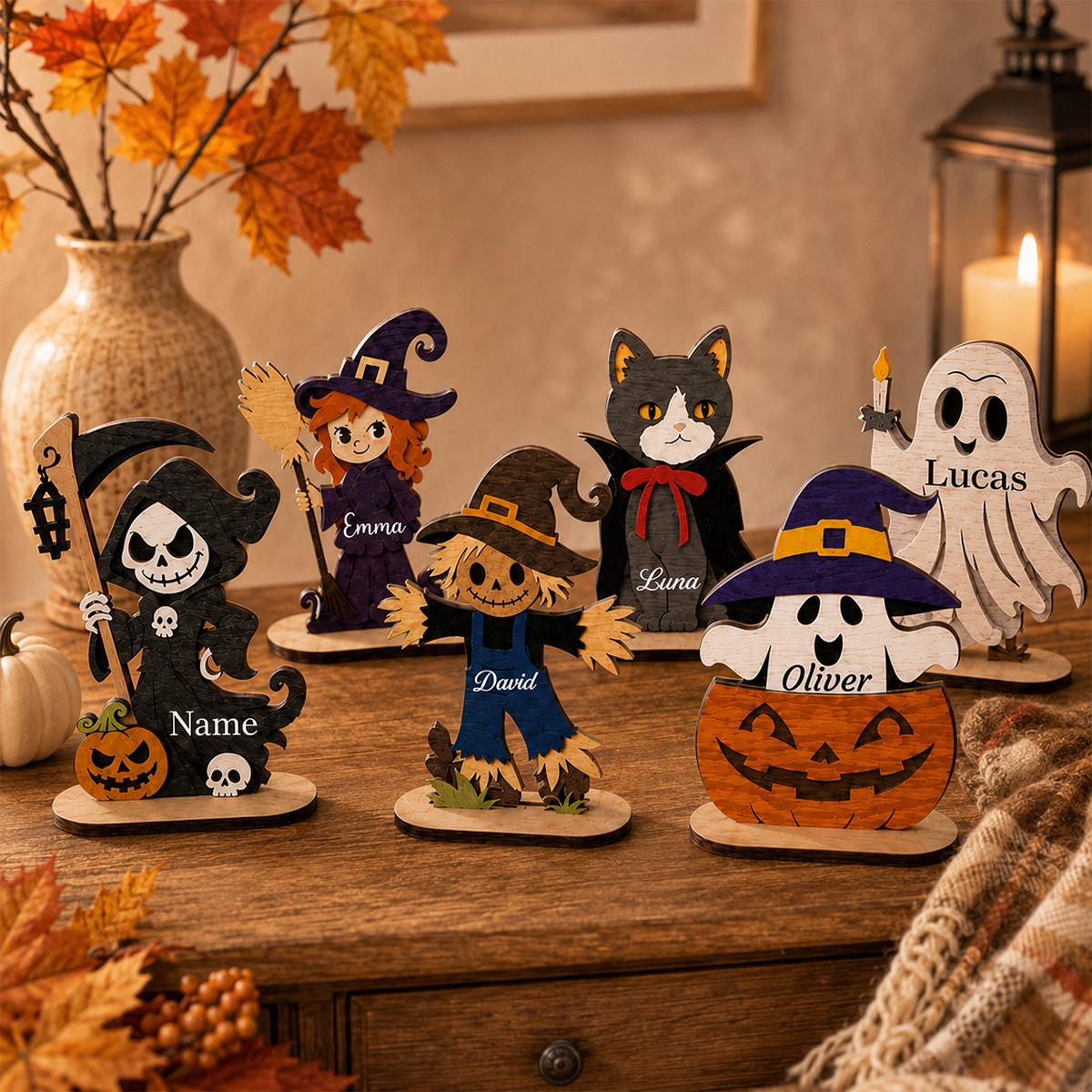 Personalized Halloween Wooden Figurine, Custom Name Spooky Character, Halloween Tabletop Decor, Cute Shelf Sitter, Halloween Gift by Ornivo - Image 7