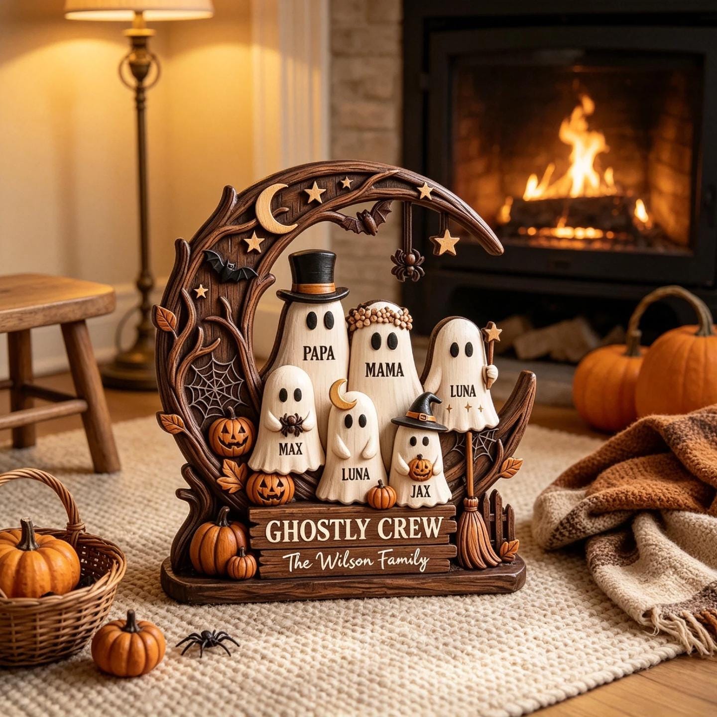 Personalized Ghost Family Halloween Wooden Plaque, Custom Boo Crew Family Name Sign, 2D Spooky Tabletop Decor, Halloween Keepsake by Ornivo - Image 10