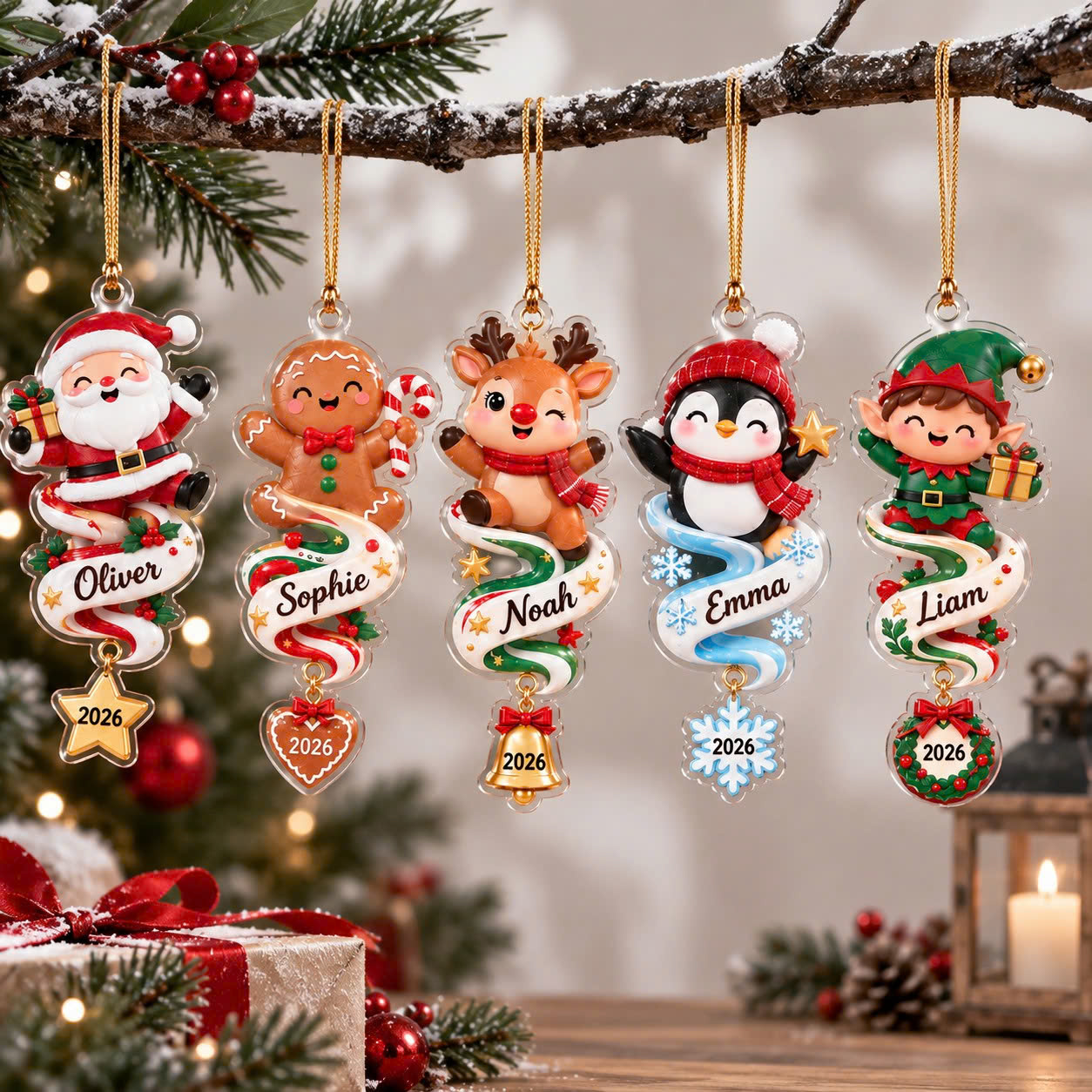 Personalized Christmas Character Ornament – Custom Name Acrylic Tree Decoration