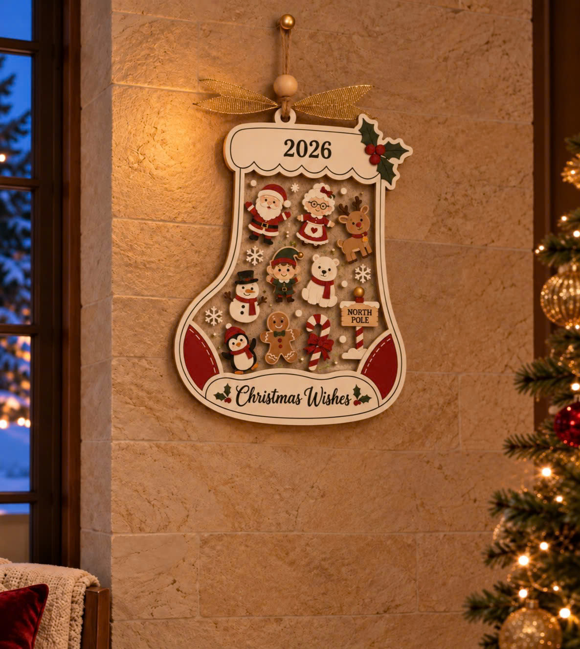 Wooden Christmas Stocking Door Hanger – Festive Holiday Decoration - Image 6