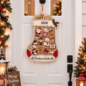 Wooden Christmas Stocking Door Hanger – Festive Holiday Decoration