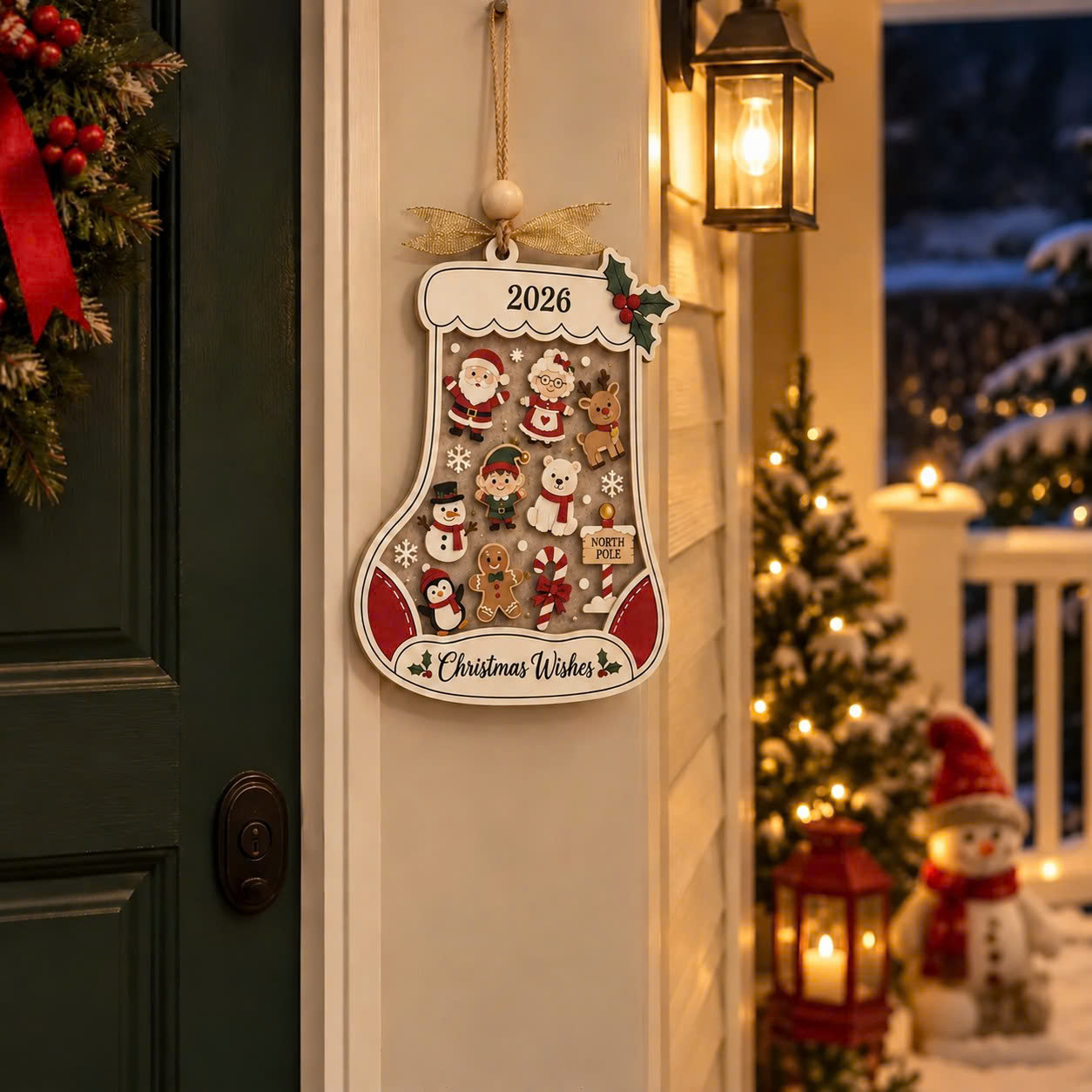 Wooden Christmas Stocking Door Hanger – Festive Holiday Decoration - Image 4