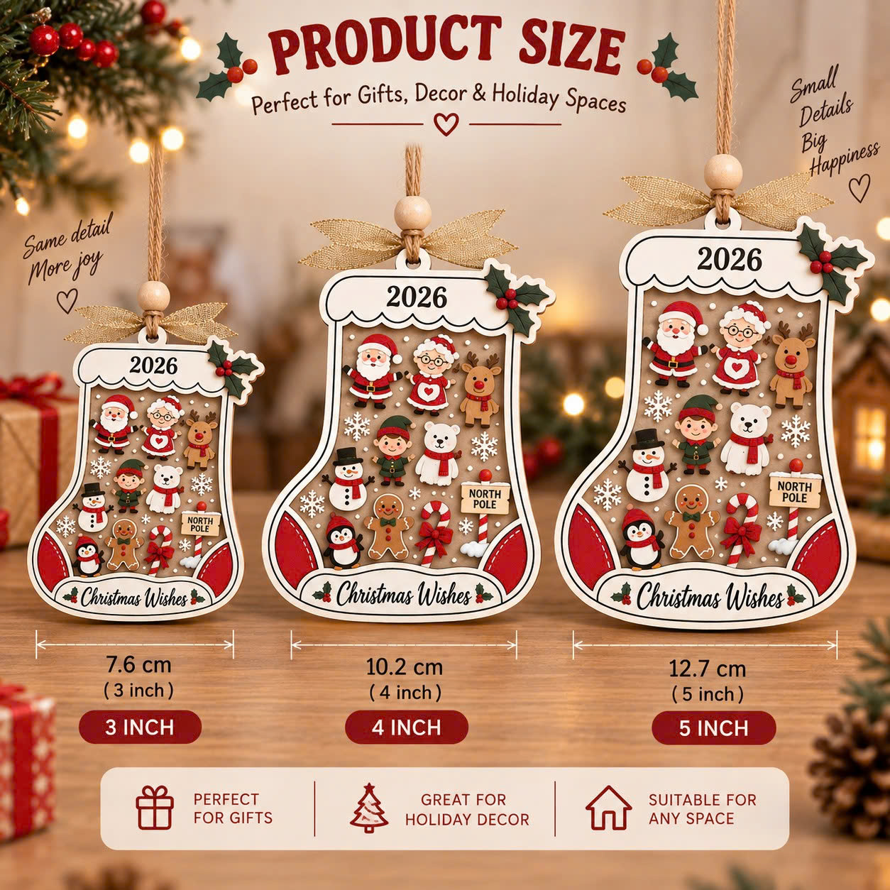 Wooden Christmas Stocking Door Hanger – Festive Holiday Decoration - Image 2