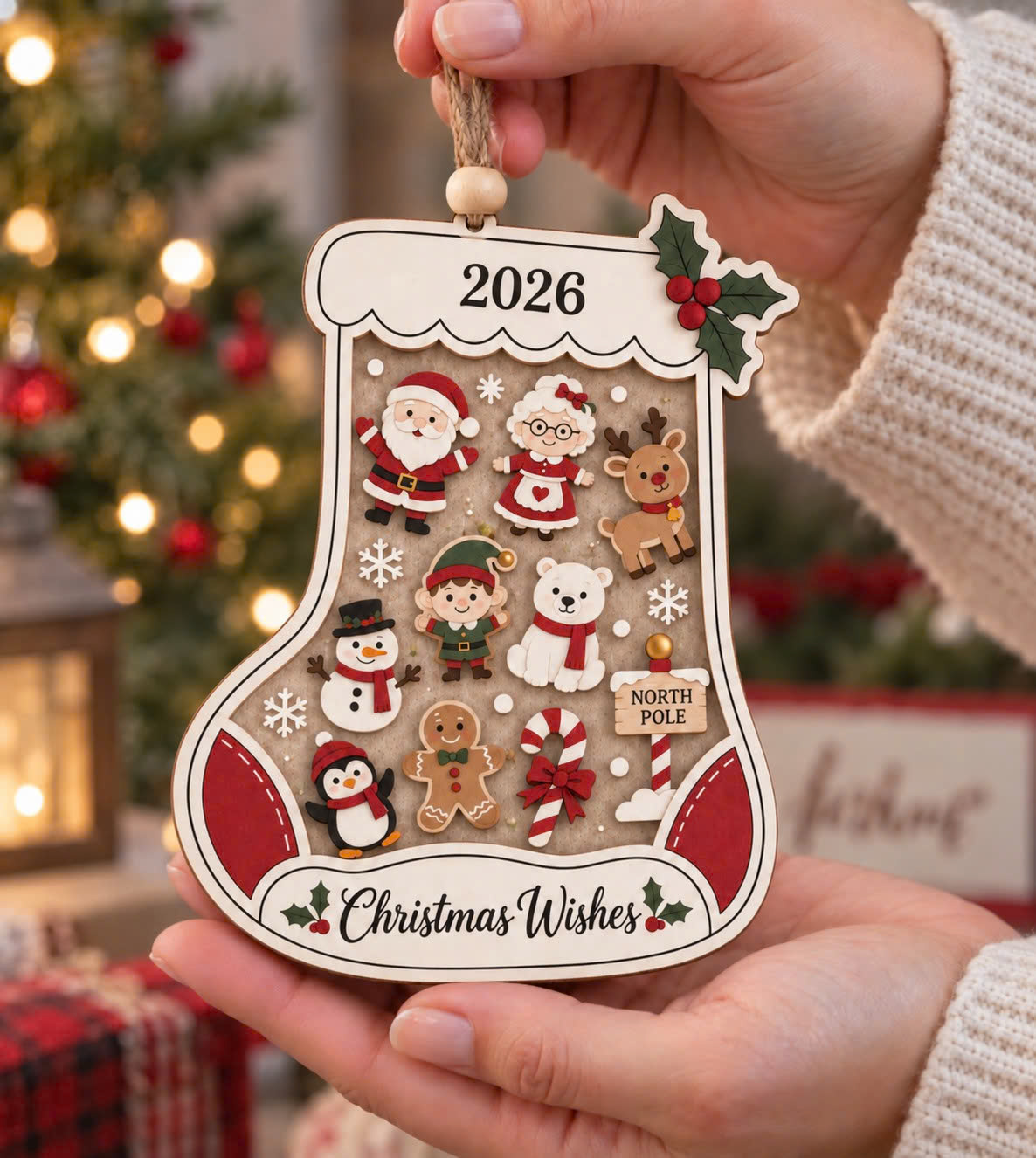 Wooden Christmas Stocking Door Hanger – Festive Holiday Decoration - Image 5