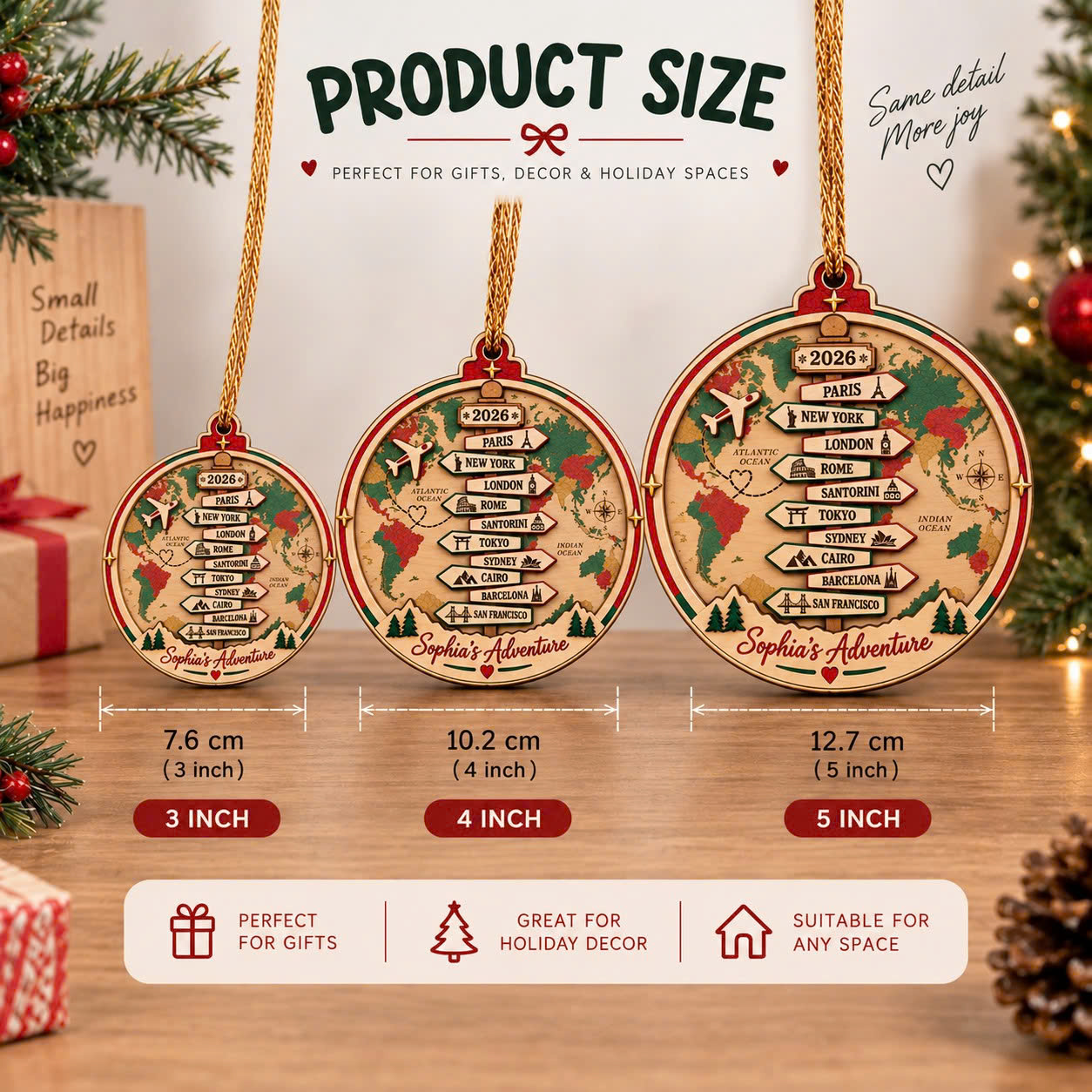 Personalized Travel Map Christmas Ornament – Custom Cities, Name & Year - Image 3