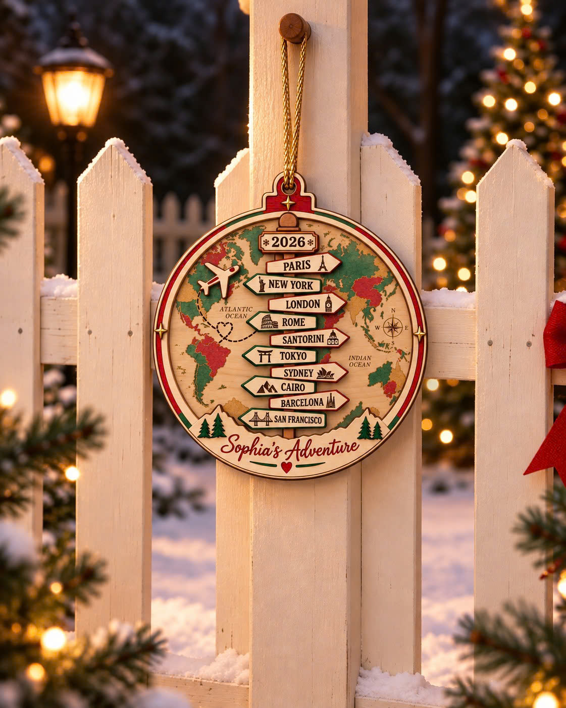 Personalized Travel Map Christmas Ornament – Custom Cities, Name & Year - Image 6