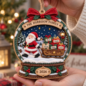 Personalized Christmas Snow Globe Ornament – Custom Family Name Santa Decoration