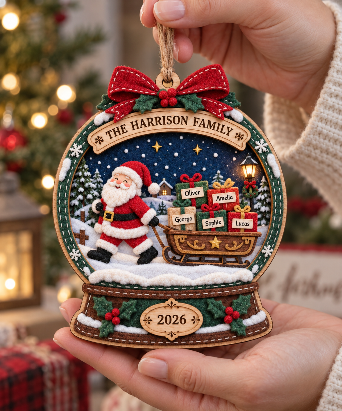 Personalized Christmas Snow Globe Ornament – Custom Family Name Santa Decoration