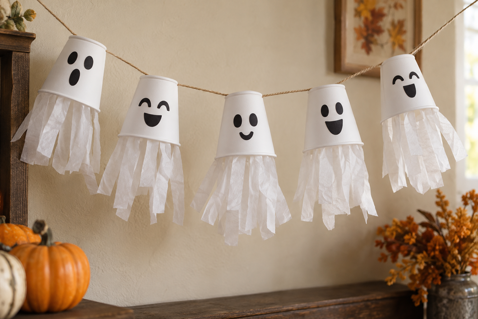 Finished paper cup ghost garland
