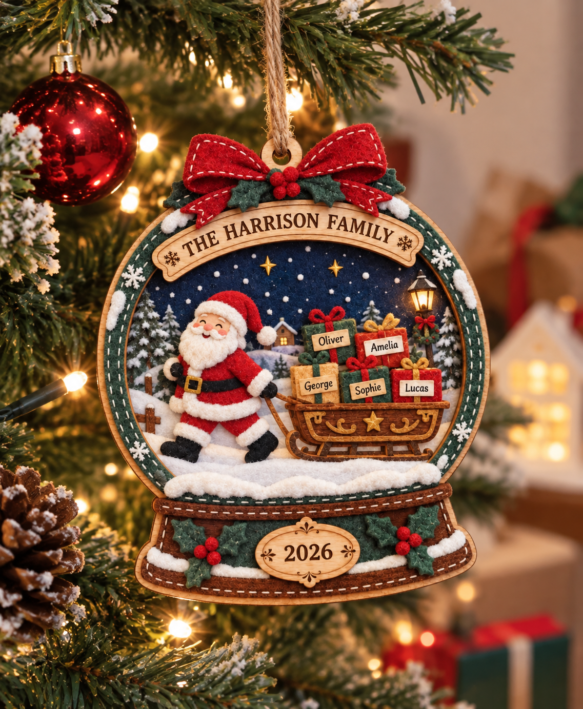 Personalized Christmas Snow Globe Ornament – Custom Family Name Santa Decoration - Image 5